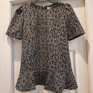 Jade Melcottan Gray Leopard Print Peplum Blouse Thick Structured Shoulders Sz Sm